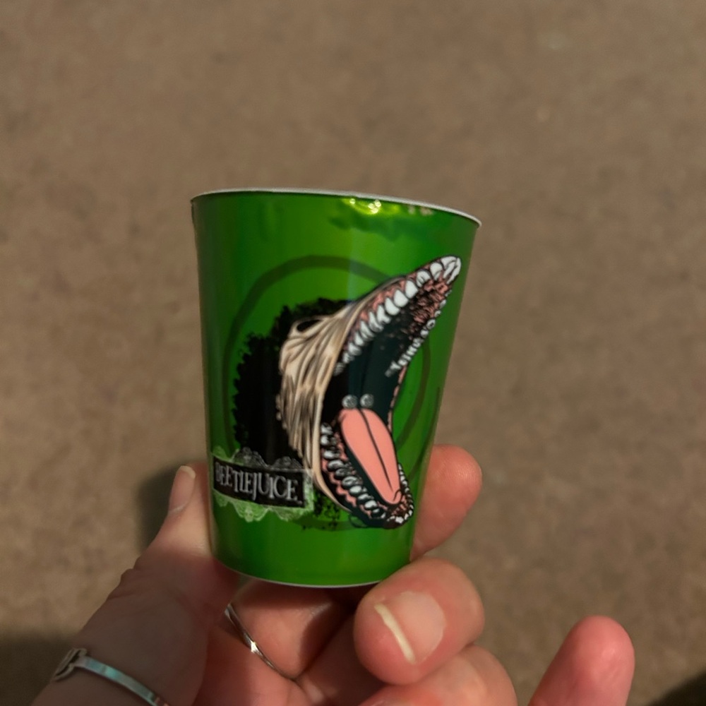 Beetlejuice plastic shot glass